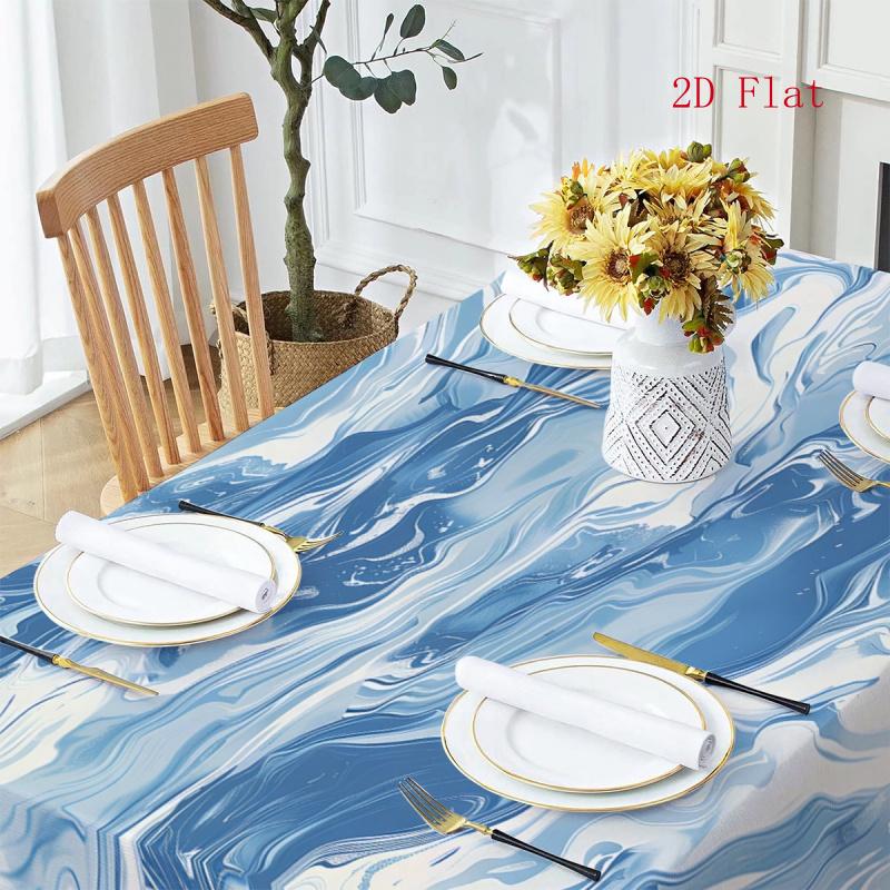 2D Flat 1pc Polyester Tablecloth, Rectangular Tablecloth with Blue Wave Abstract Pattern, Water Ripple Table Cover, Suitable for Holiday Party Decorat