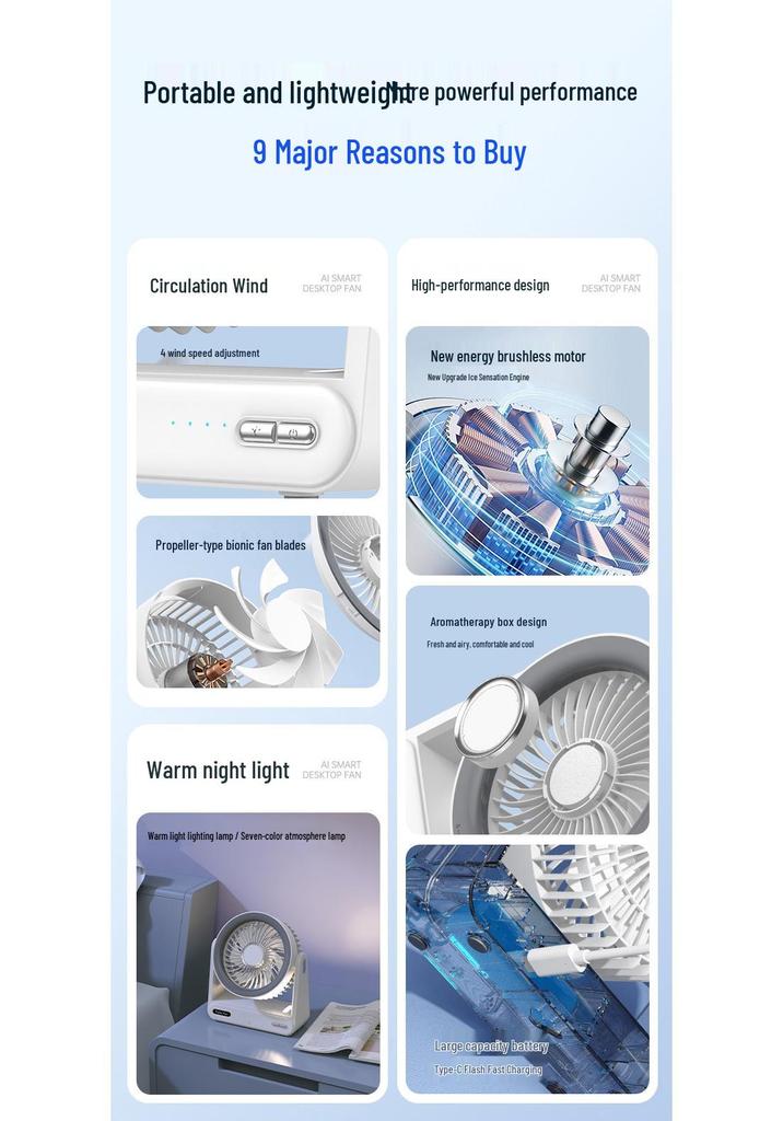 Compact Wall-Mountable Smart Desktop Fan with Timer and Voice Control