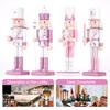 30CM Wooden Nutcracker Solider Figurine Puppet Pink Glitter Soldier Doll Toy Handcraft Ornament Christmas Home Office Decoration