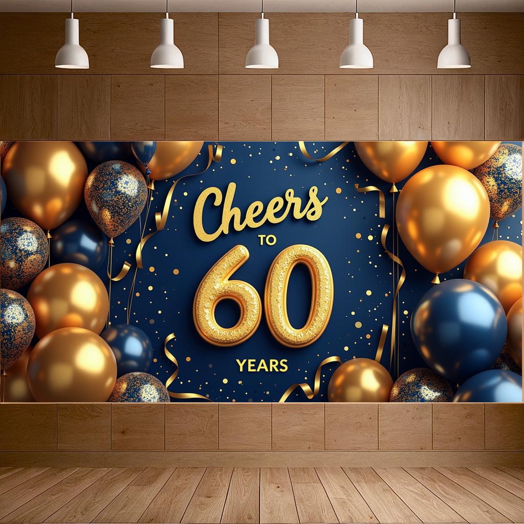 60th Anniversary Banner Cheers To 60 Years Backdrop Glitter Party Decoration Birthday Wedding Event Photography Background Props