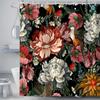 Black Boho Floral Shower Curtain, Unique Colorful Bohemian Mandala Beautiful Dark Flower Leaves Bathroom Curtain, Mid Century Sp