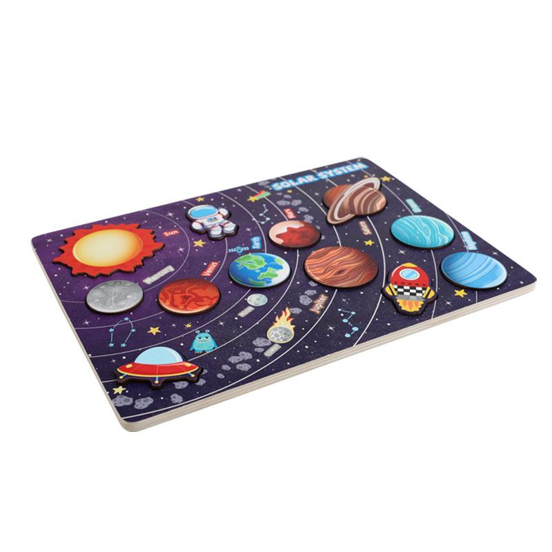 Holz Kinder Weltraum Planeten Puzzle Sonnensystem Planeten Spielzeug Planeten Zuordnungsspiel Puzzleschale Universum Wissenschaft Lernspielzeug