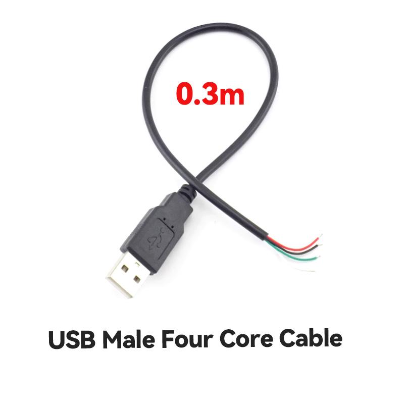 Copper USB Single Male Head Two Core Charging Cable Four Core Data Cable USB Connection Cable Tin Supply Cable Extension Cable