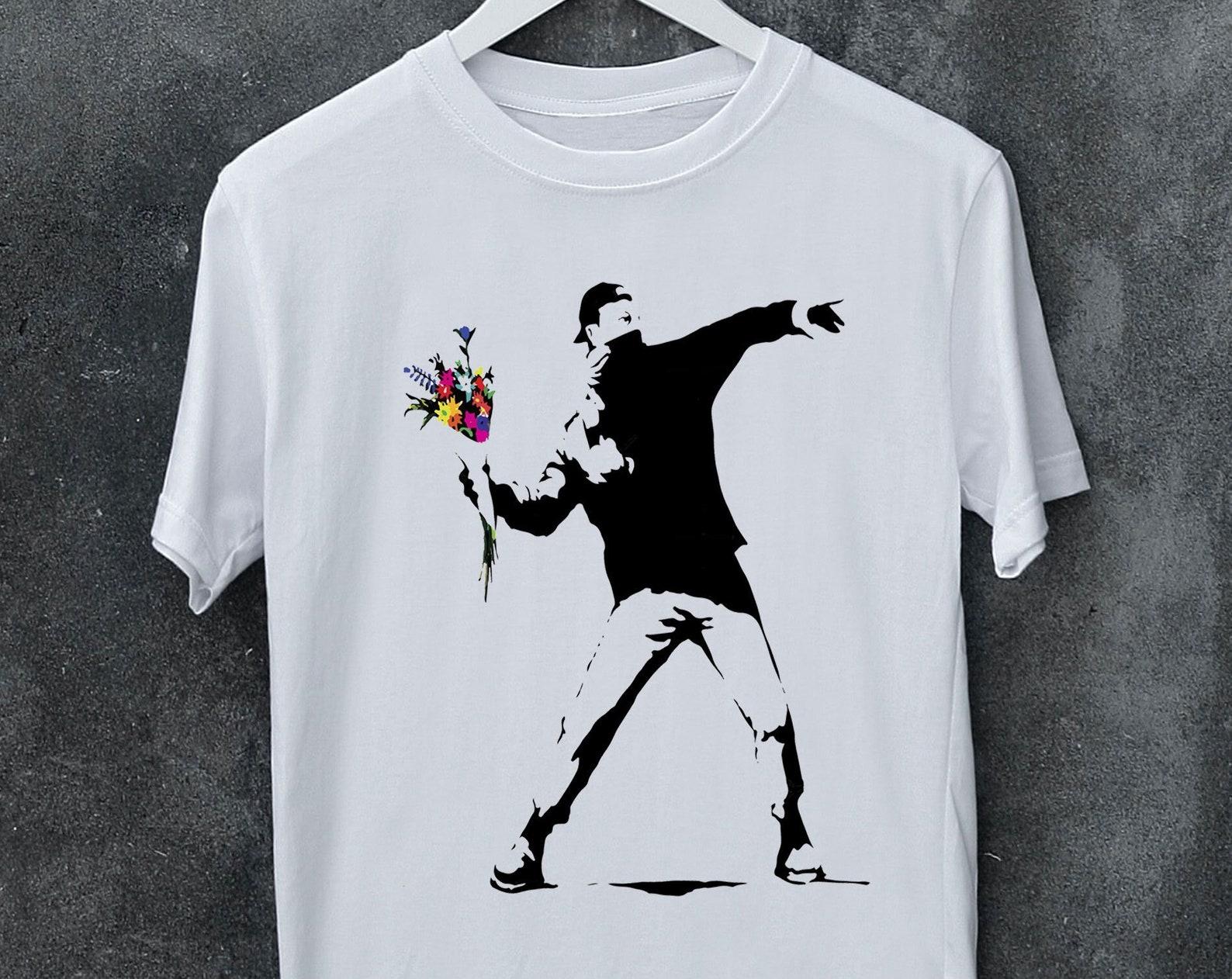Banksy Flower Thrower T shirt: Street Art Graphic Tee XL