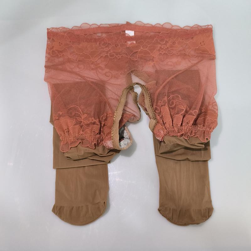 Women Oil Shiny Stocking Open Crotch Erotic Sexy Lingerie Smooth Transparent Pantyhose Crotchless Intimates Plus Size Tights XL Open Crotch коричневый