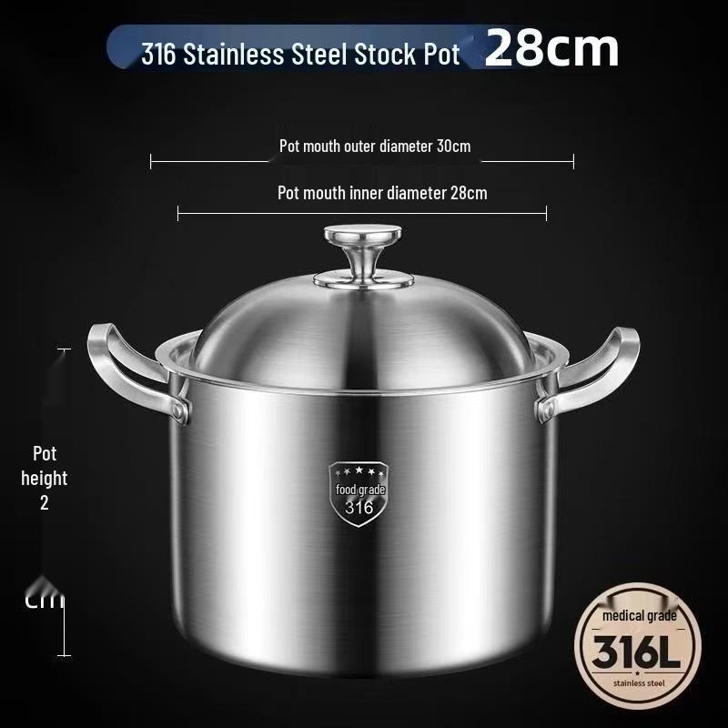 Extra Tall 316 Stainless Steel Stock Pot - Food-Grade, Deepened & Thickened, Large Capacity, Perfect for Stewing & Soups