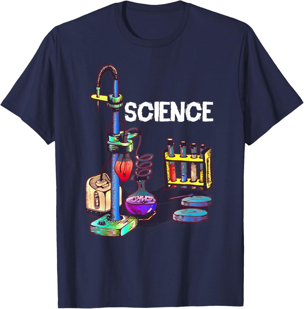 Science Laboratory Chemistry Glassware Graphic TShirt Casual Cotton Short Sleeve Tee for Science Lovers