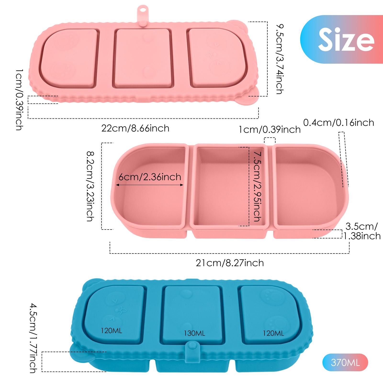 

2/3Pcs Snack Container Silicone Small Dip Container with 3 Compartment Stackable Salad Dressing Sauce Box for Home Travel Picnic