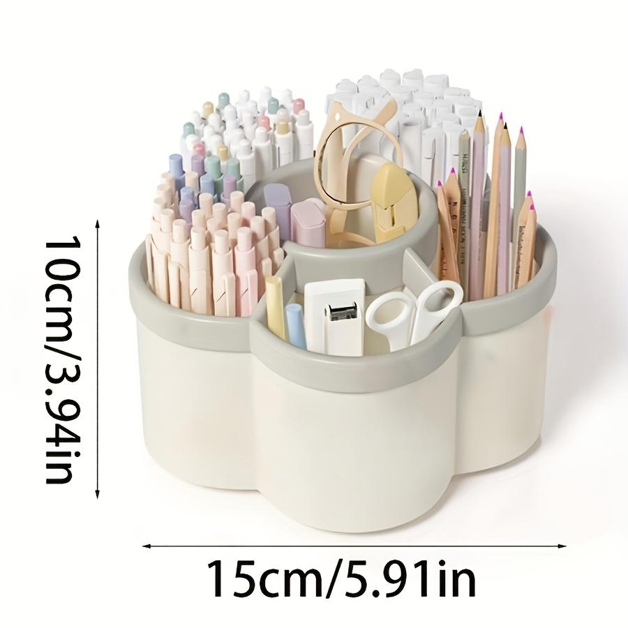 360° Rotating Desk Organizer, 6-Compartment Desktop Pen Holder, Plastic Office Supplies Storage Box for Desk, School and Home
