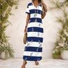 Women Plus Size V Neck Short Sleeve Printed Pink White Long Straight Dress