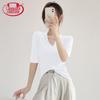 Langsha Ribbed Deep V-Neck Slim Fit Mid-Sleeve T-Shirt