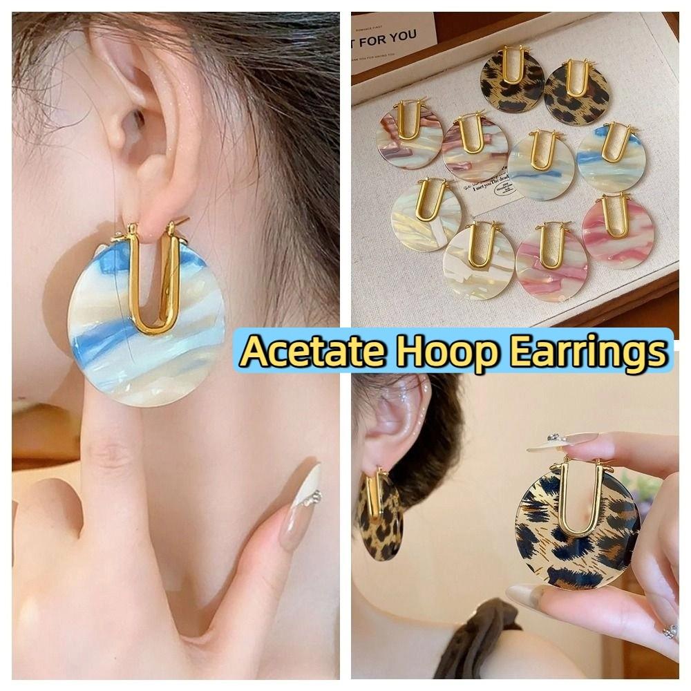 Vintage Leopard Print Earrings Trendy Geometric Earrings Simple Acetate Hoop Earrings Women