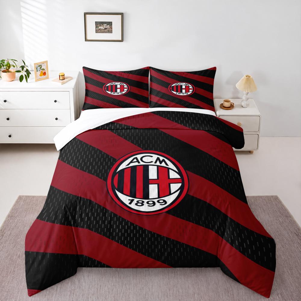 AC Milan Logo Classic Striped Bedding set, Bedding set (1 duvet cover, 2 pillowcases, duvet not included).