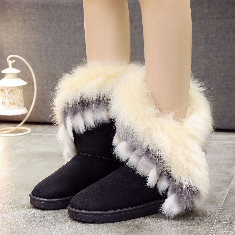Fashion Winter Round Toe Plush Mid Calf Furry Snow Boots for Women High Quality Hot Woman Shoes Non Slip Lamb 2025 New in Y2k Footwear