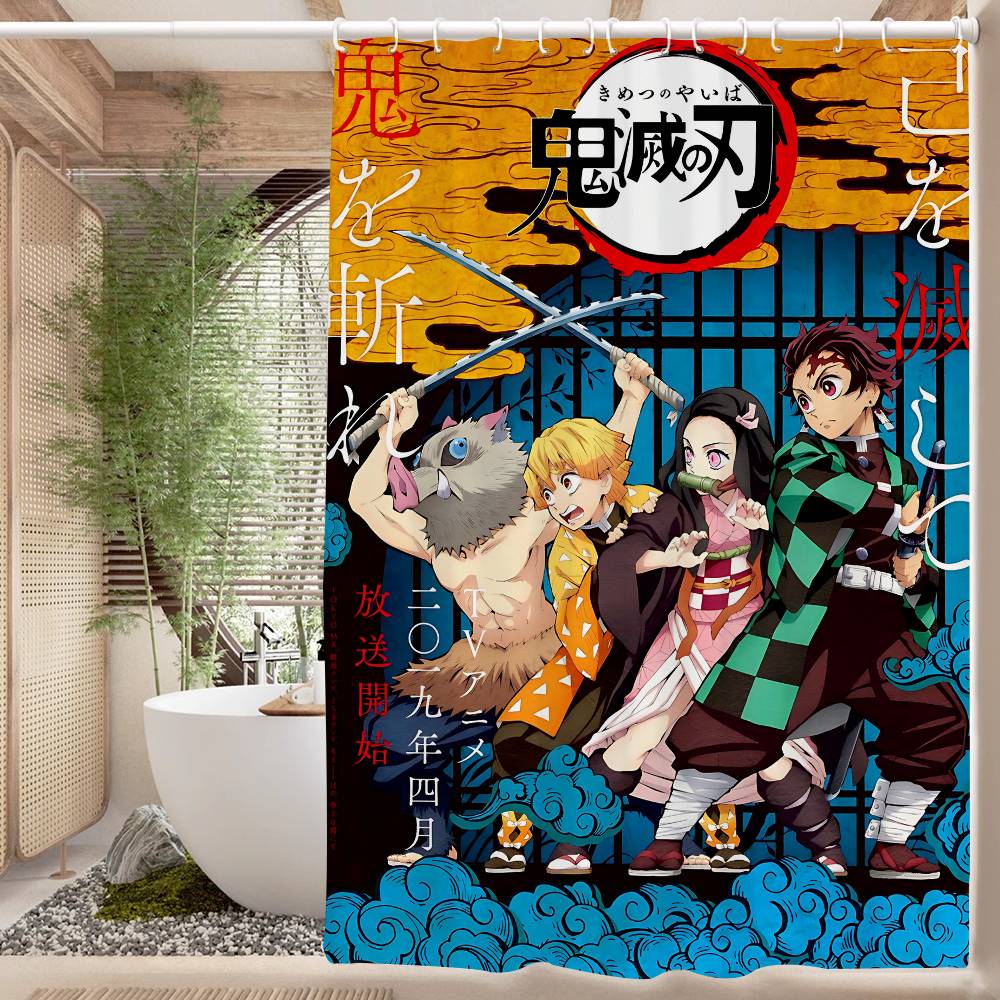 Anime Demon Slayer Shower Curtain - Water-Repellent And Leak-Resistant, Mold And Mildew Resistant For