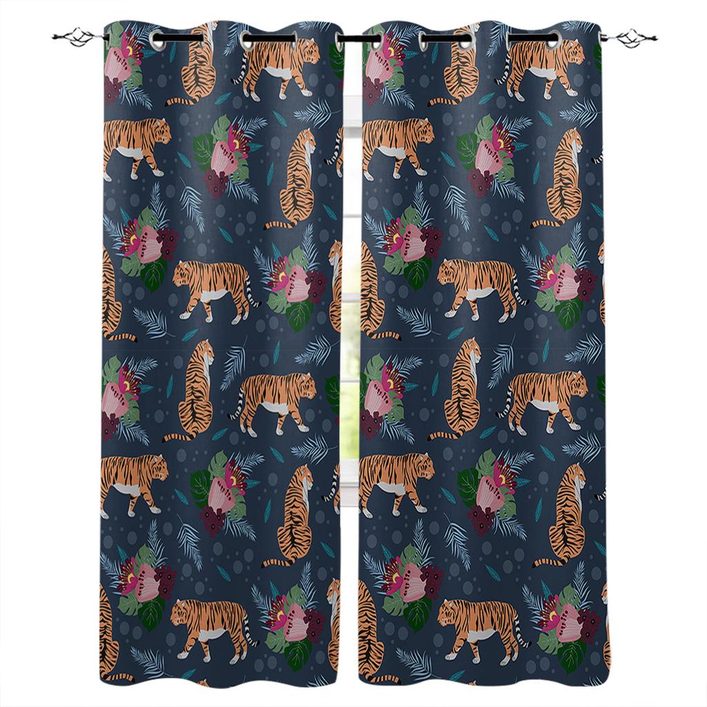 Watercolor Botanical Flowers And Raccoon Home Decor Window Curtains Bedroom Kitchen Curtain Panel Curtains for Living Room