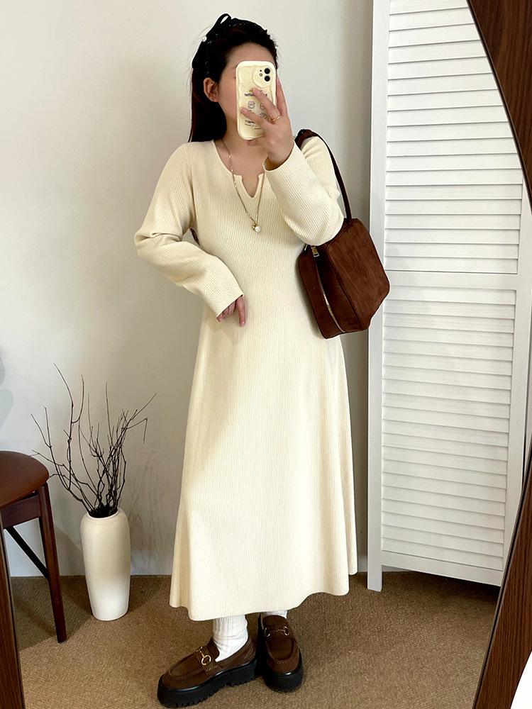 

Plus Size Women s Round Neck Knit Fur Dress - Winter 2025 Style XXXL (180-220 Jin) абрикосовый