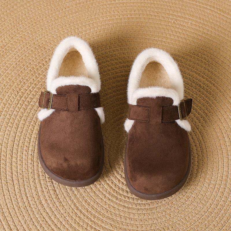 Thick-soled Imitation Lamb Wool Shoes 2025 Winter Velvet Retro Birkenstocks Fashionable Versatile and Comfortable Round-head Cotton Shoes