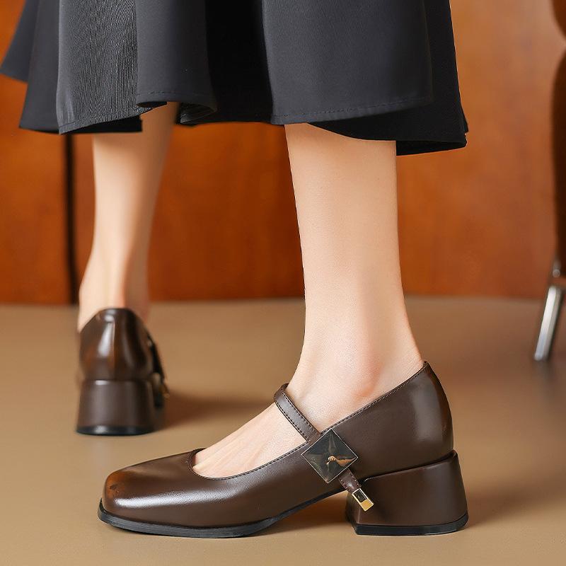 Augustine Mary Jane shoes women's 2025 new summer with skirt temperament retro thick heel square head light mouth single shoes