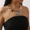 Vintage Geometric Alloy Fringed Love Necklace ZA Punk Exaggerated Multi-element Pendant Collarbone Chain