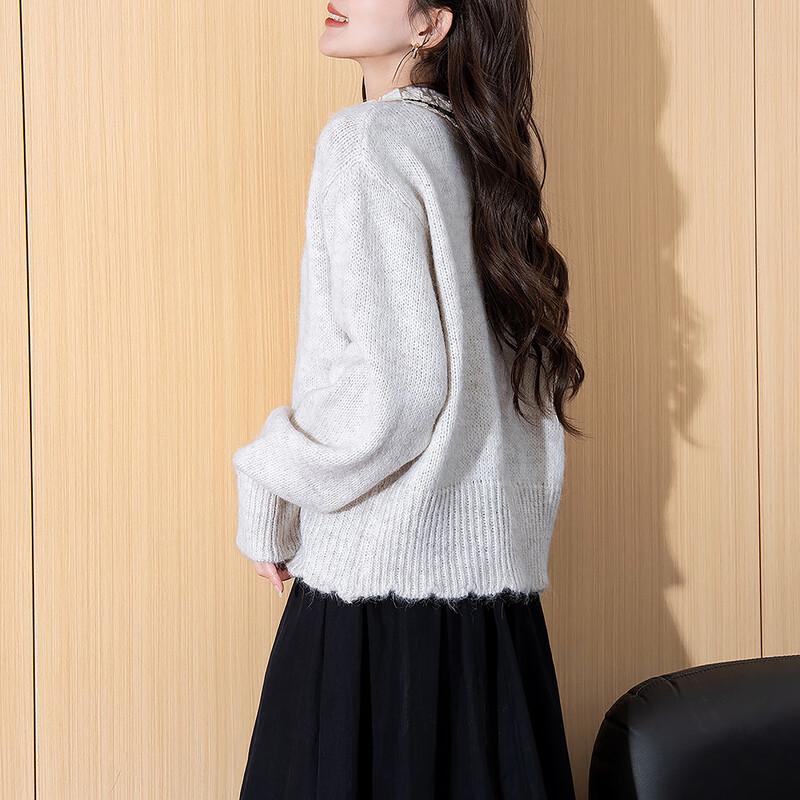 TonLion Women's Bowknot Round Neck Cardigan Sweater