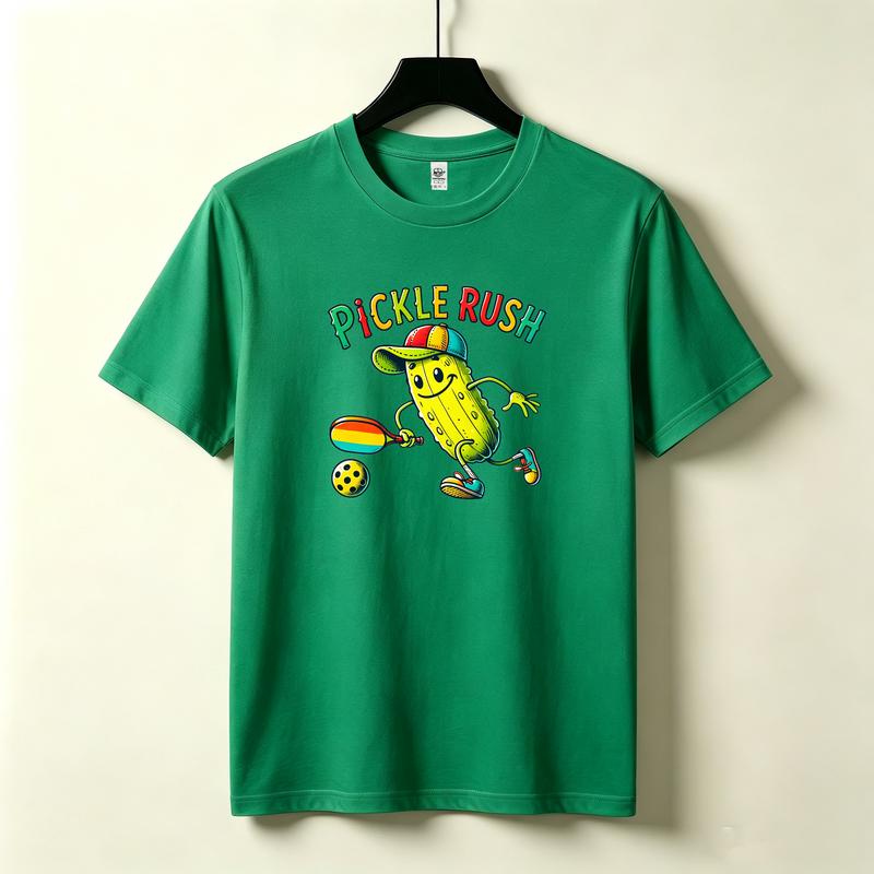 Pickle Rush Graphic TShirt Funny Pickle Cartoon Pickleball Paddle Print Black White Cotton Tee Casual Streetwear Unisex Unisex