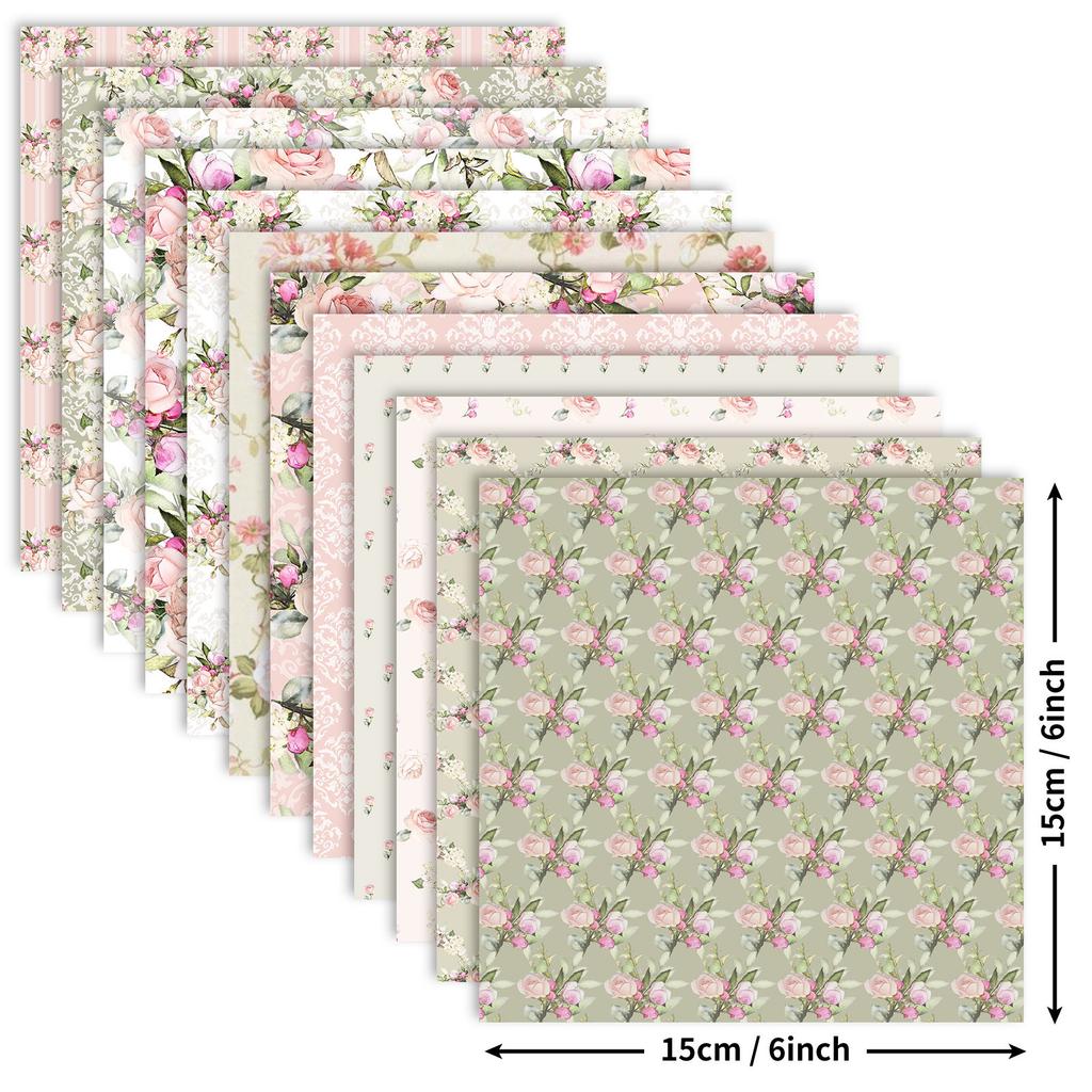 12 Packungen Materialpapier Valentinstag DIY Handkonto Hintergrundpapier Klare pastorale Blumen Westliches Blumenmuster Dekorpapier