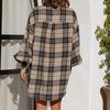 Women Spring Autumn Temperament Large Lapel Collar Plaid Shirt Loose Blouses Long Lantern Sleeve Cardigan S-XL