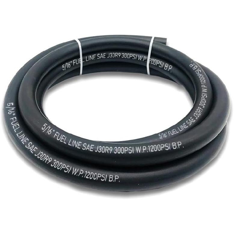 5/16 Inch ID Fuel Line Hose, J30R9 NBR Rubber Push Lock Hose High-Pressure 300PSI Gasoline Tube with 10 PCS SS Clamps for Fuel Systems Engines 10FT