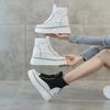 Fashion 8CM High Top Women Genuine Leather Platform Boots Wedge Hidden Heel Hook Spring Autumn Bling Women Shoes Sneakers Ankle Boots