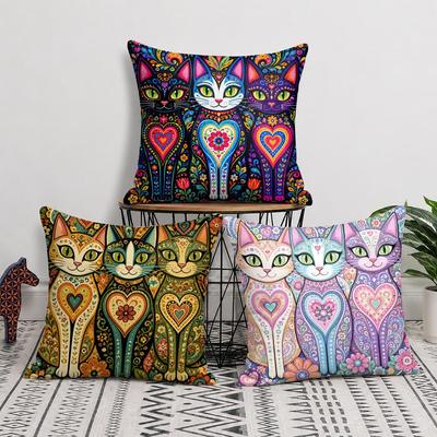 Colorful Cat Art Cushion Cover Short Plush Soft DoubleSided Printing Pillow Case Cozy Sofa Bedroom Home Decor Gift