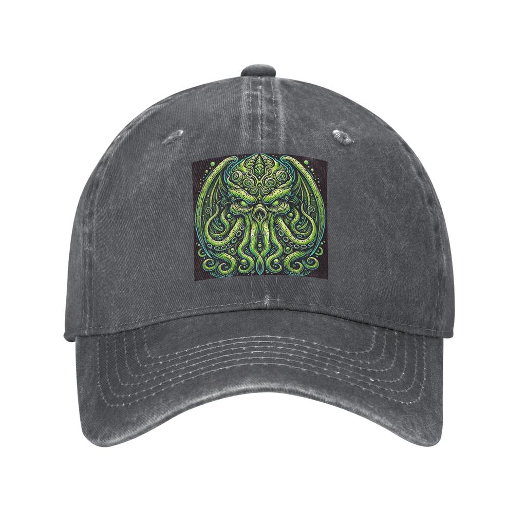 Zelený chobotnice Cthulhu s chapadly a zuby Opraná džínová čepice Ležérní baseballové čepice Nastavitelný klobouk Letní Unisex baseballové čepice