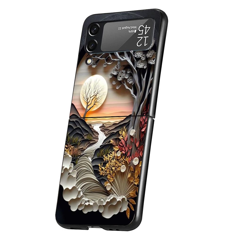 Natural Trees in Mountain Ranges Cover Phone Case For Samsung Galaxy Z Flip 7 6 5 4 3 5G Flip7 Flip6 Flip5 Flip4 Flip3 Black Fun