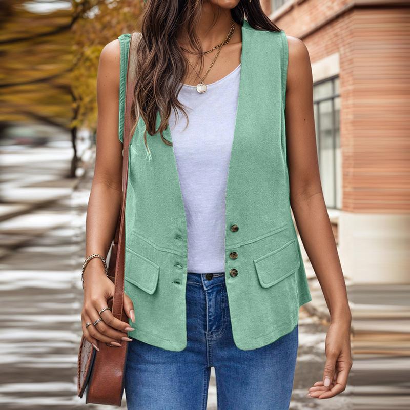 

ZANZEA Женский повседневный кардиган-жилет без рукавов с V-образным вырезом свободного кроя XL зелёный