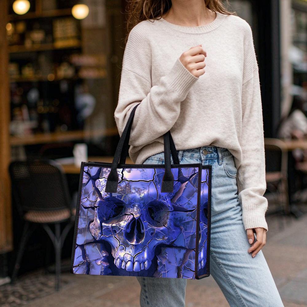 Gothic Skull Pattern Tote Bag Stylish Daily Use Shoulder Bag for Outings