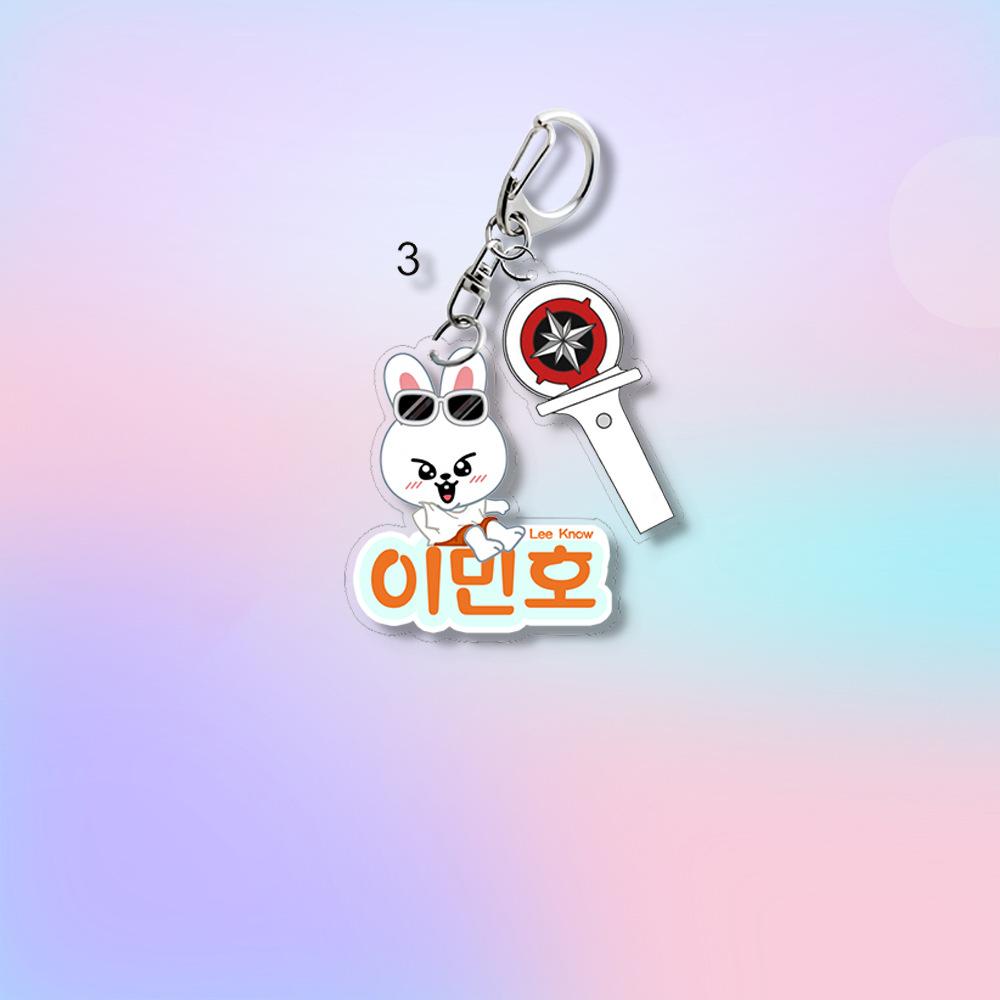 Stray Kids SKZOO Summer Keychain with Lightstick Charm, Cartoon Animal+Light Stick Pendant, Kpop STAY Fans Bag Accessory Key Ring Merch Gift