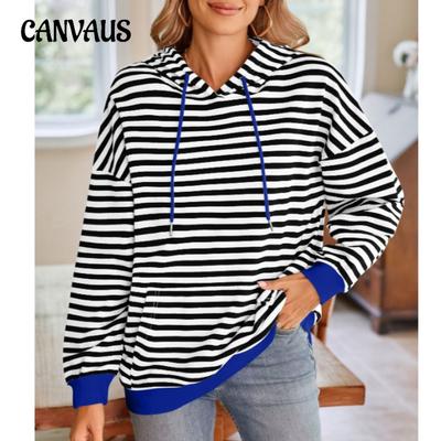 Women's Hoodie Autumn Loose Casual Striped Long Sleeve Hooded Sweatshirt