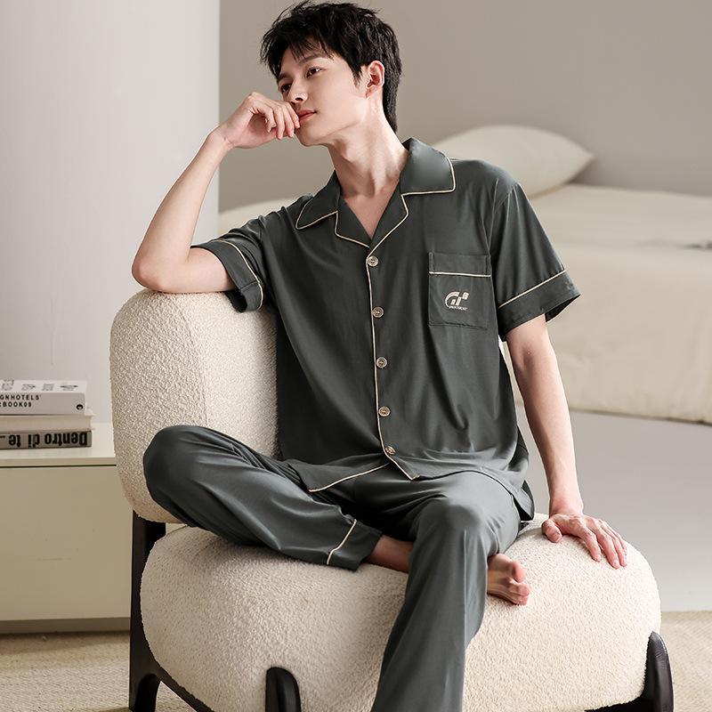 Pajamas Men's Summer Modal Thin Short Sleeve Long Pants Cool Cardigan Homewear Men's Summer Large Size Suit