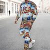 Tuta da Ginnastica Due Pezzi da Uomo con Stampa Fuochi d'Artificio del 4 Luglio USA e Stampa Leopardo, Felpa a Maniche Lunghe e Pantaloni Jogger con Coulisse