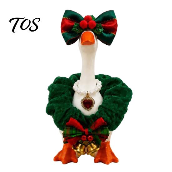 Winter Goose Costume Christmas Cute Desk Outfits, 7 Inch Mini Wreath Clothes with Bow Holiday Ornaments for Statues Tie Headwear And Faux Pearl