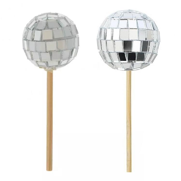 24pcs Cupcake Toppers for Party Decoration Stylish Reflective Sphere Cake Picks Accessories Cake Decorating Ornament