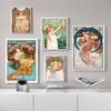 Retro Woman Alphonse Mucha Canvas Painting Nordic Art Poster Abstract Printmaking Museum Exhibition Mural Living Room Home Decor