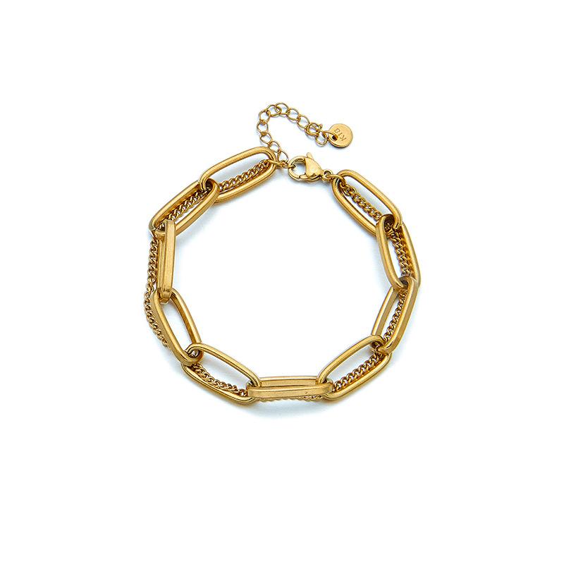 Gold Double Layer Paperclip Curb Chain Bracelet – Bold Industrial Jewelry, Modern Minimalist Gift for Women
