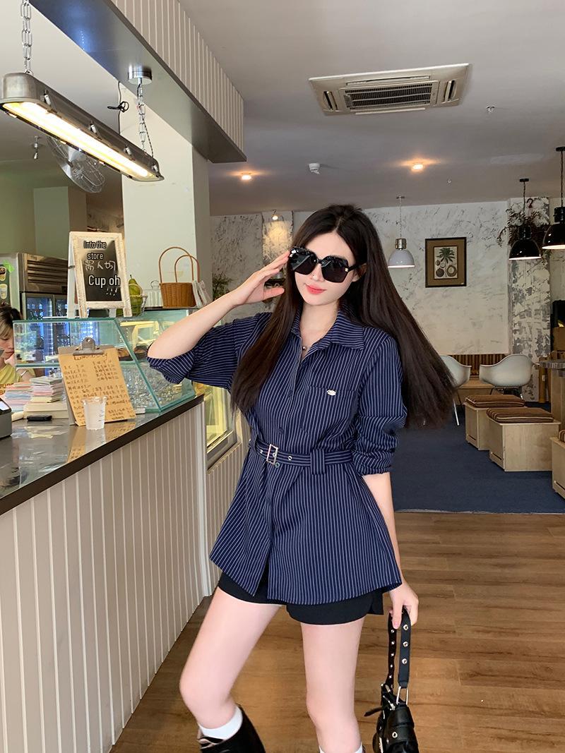 Spring 2026 Plus Size Women s Striped Slimming Long-Sleeve Shirt L
