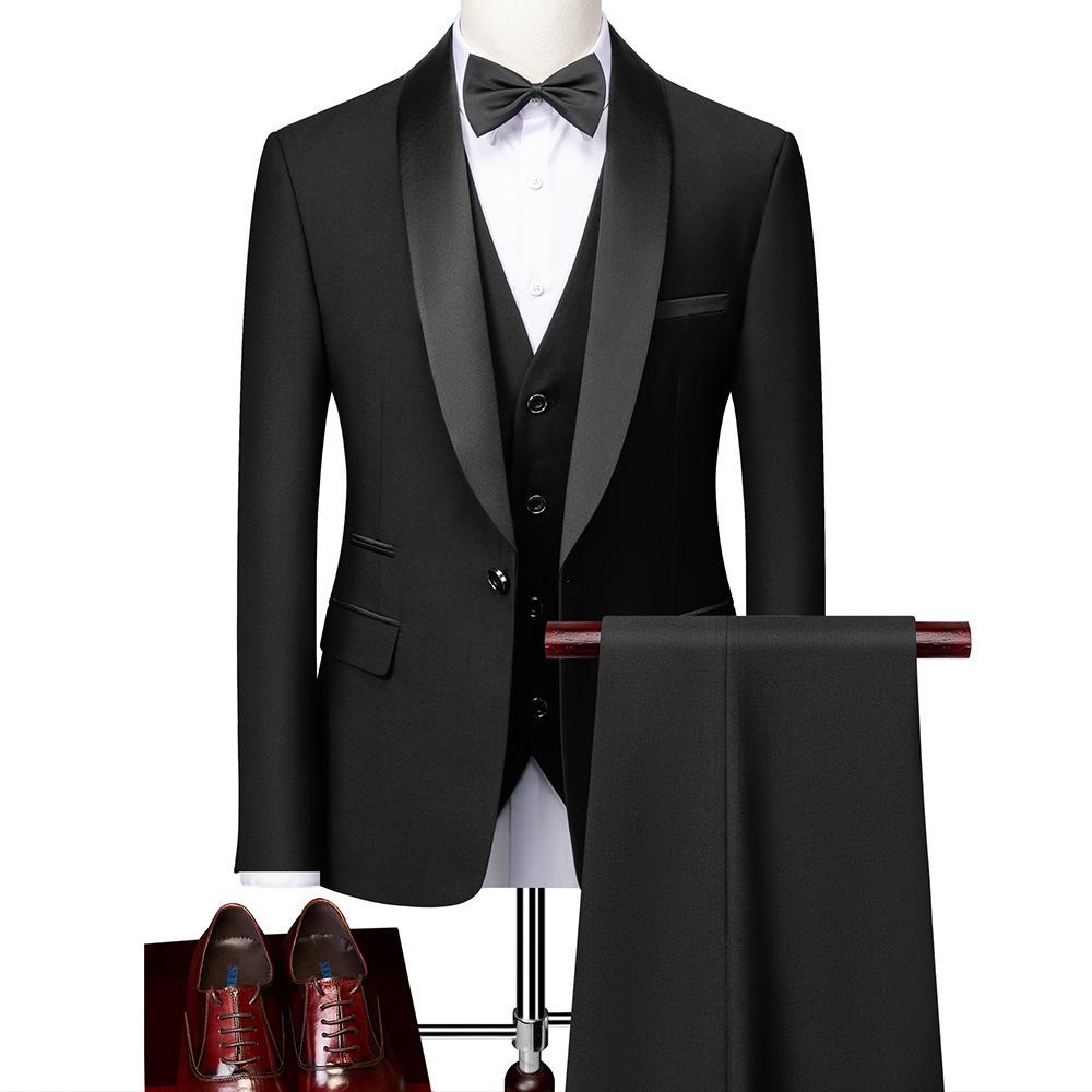 Men's Autumn Slim Fit Business Casual Suit: Tuxedo, Vest, and Pants Set for Weddings and Grooms