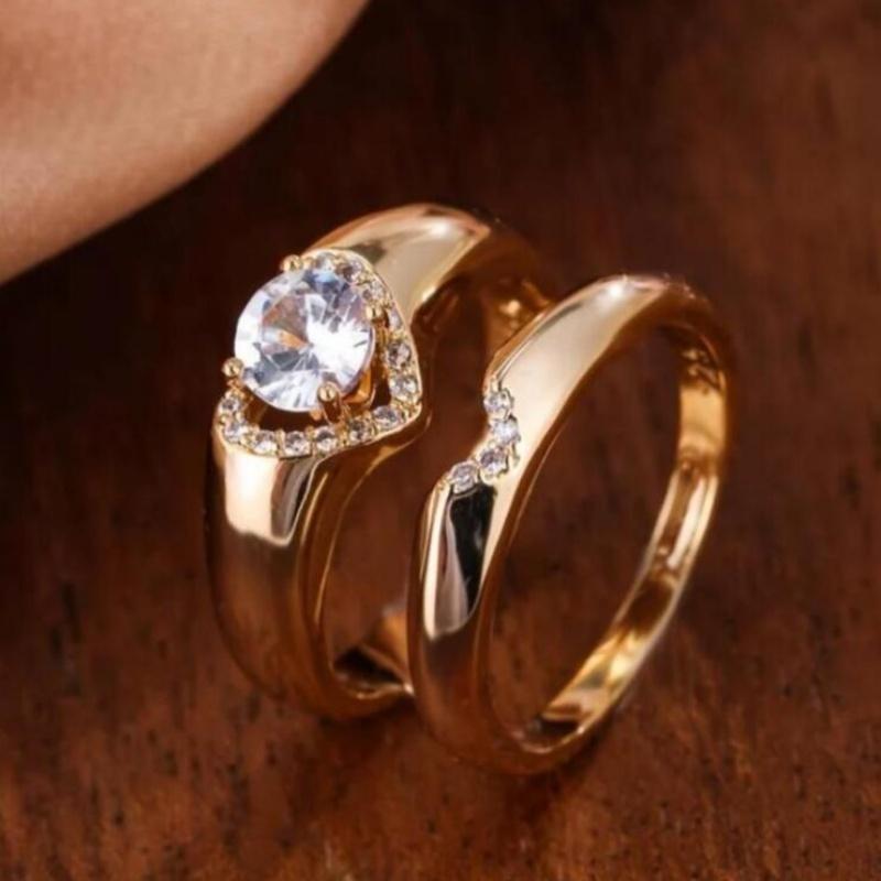 Trendy Flower Shape Rose Gold Color Two Piece Set Inlay Stone Rings For Women Fashion Rings Accessories Custom Jewelry
