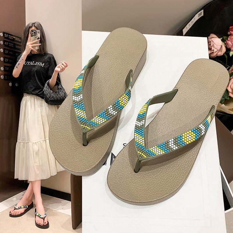 Bohemian flip-flops women's fashion seaside platform sandals beach shoes 2025 summer new