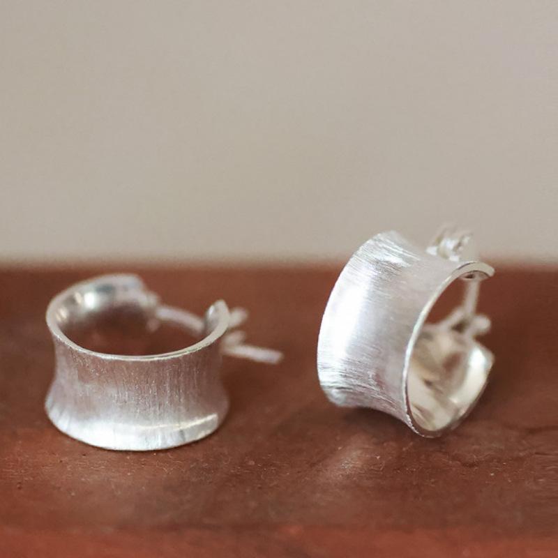 New 925 Silver Hoop Earrings Clip Matte Circle Geometric Punk For Women Girl Gift Jewelry