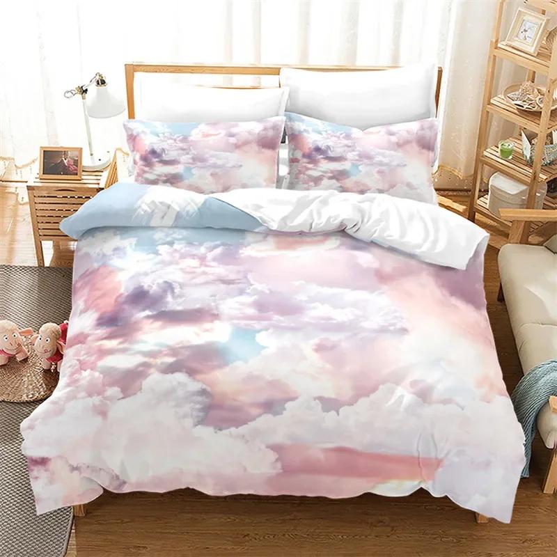 Cartoon Rainbow Duvet Cover Twin Queen King Cute Clouds Bedding Set for Kids Girls Kawaii Room Decor Starry Sky Comforter Cover