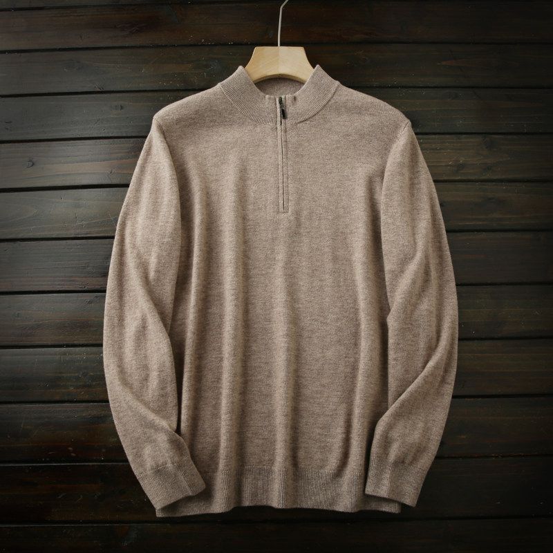 Great Product! 100/100% Wool! Foreign Trade Tail Goods Men's Autumn and Winter Clothing Warm Half Zipper Knit Sweater